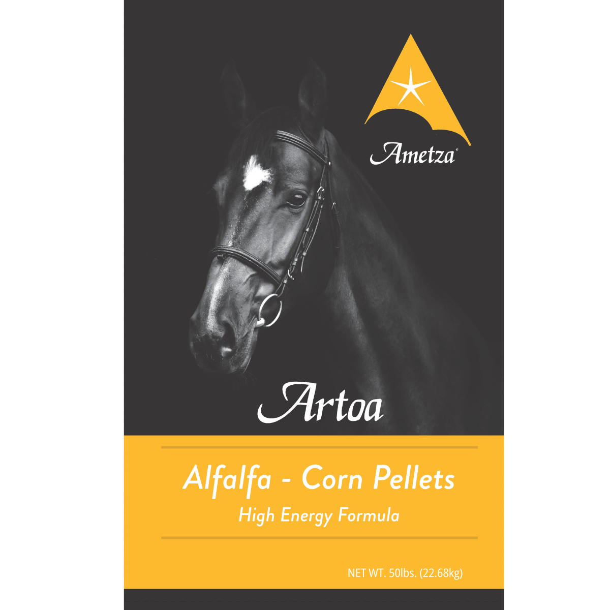 Artoa Pelleted Performance Horse Feed, 50 lb. FRONT ntro triological logo